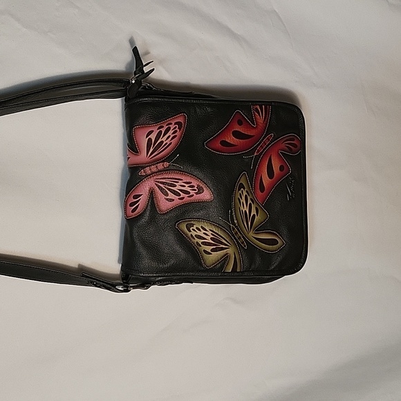 Zamex Black Leather Crossbody W/Butterfly Design - Picture 1 of 8